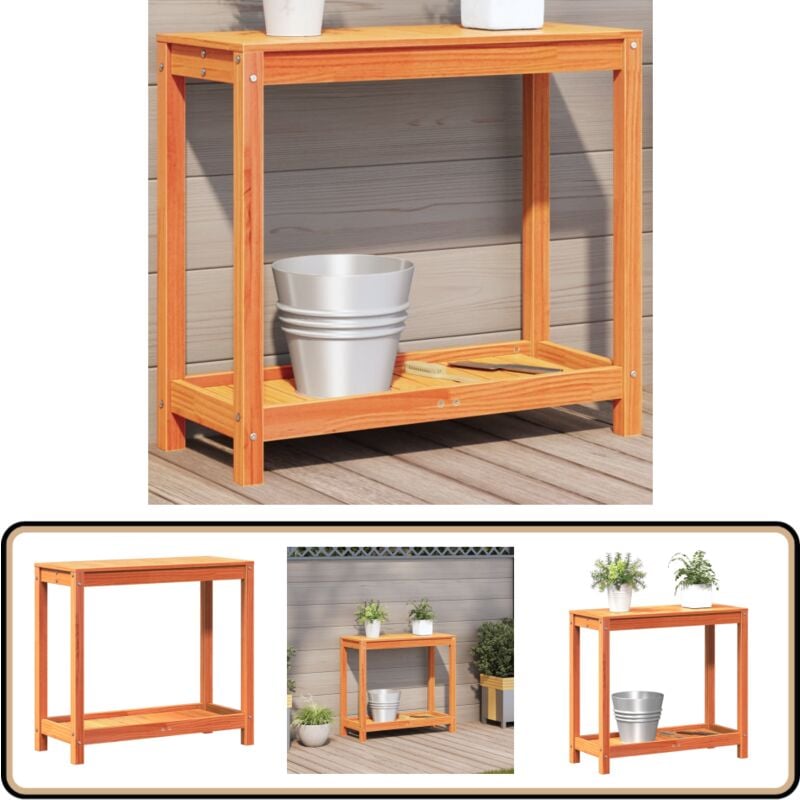 Table de rempotage avec étagère cire marron bois massif de pin - Table De Rempotage - Meuble De Jardin - Support Plante - Étagère Extérieure - Banc