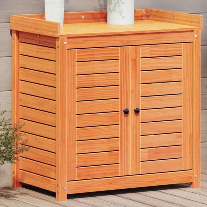 Table de rempotage avec étagères marron bois massif de pin Vidaxl 878817