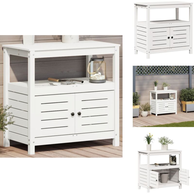 Table de rempotage avec étagères blanc bois massif de pin - Table De Plantation - Meuble De Jardin - Établi De Jardin - Support Plante - Rangements