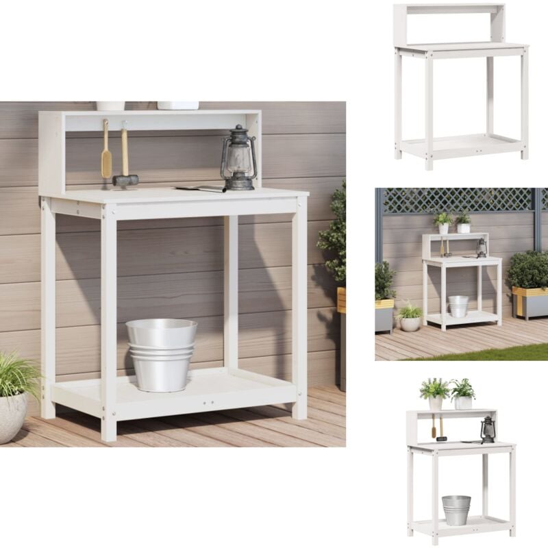 Table de rempotage avec étagères blanc bois massif de pin - Table De Rempotage - Meuble De Jardin - Support Plante - Étagère Jardin - Établi Jardin