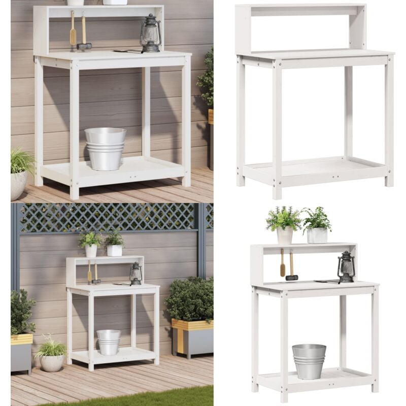 Vidaxl - Table de rempotage avec étagères blanc bois massif de pin - Table De Rempotage - Meuble De Jardin - Support Plante - Étagère Jardin - Établi