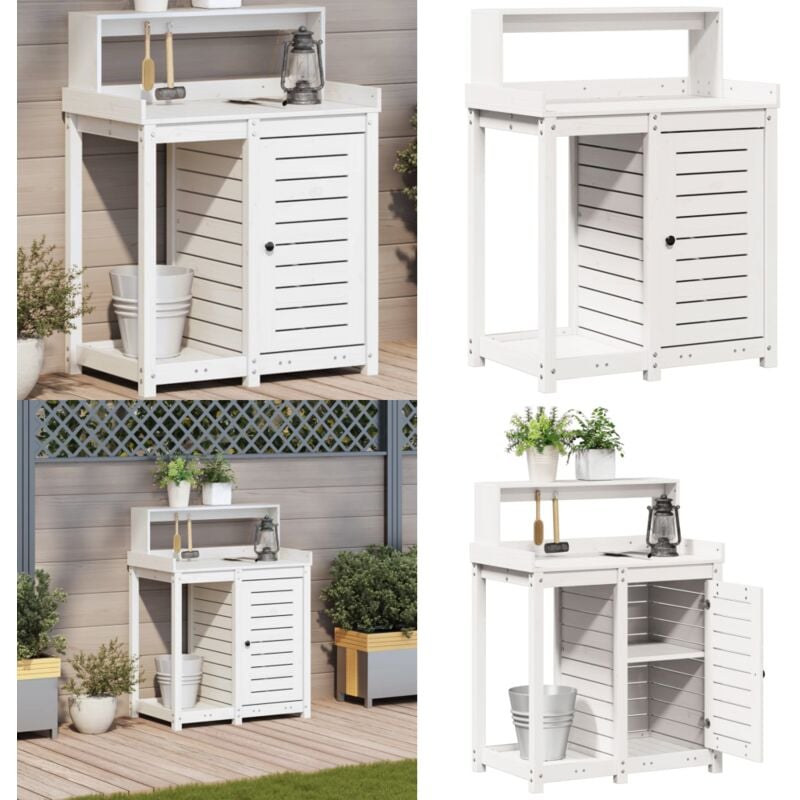 Vidaxl - Table de rempotage avec étagères blanc bois massif de pin - Table De Rempotage - Meuble De Jardin - Support Plante - Étagère Jardinière