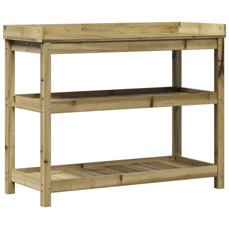 Table de rempotage avec étagères 108x45x86,5 cm bois massif pin