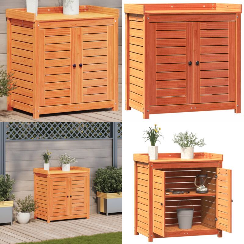 Table de rempotage avec étagères marron bois massif de pin - Table De Plantation - Meuble De Jardin - Établi De Jardin - Support Plante - Rangements
