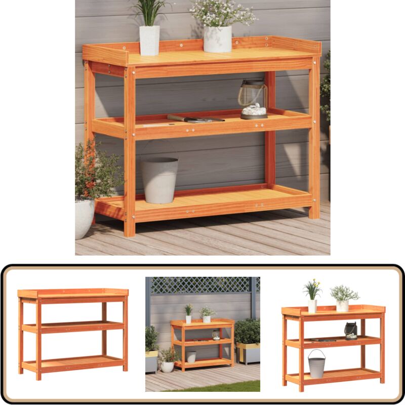 Vidaxl - Table de rempotage avec étagères marron bois massif de pin - Table De Rempotage - Meuble De Jardin - Support Plante - Étagère Extérieure