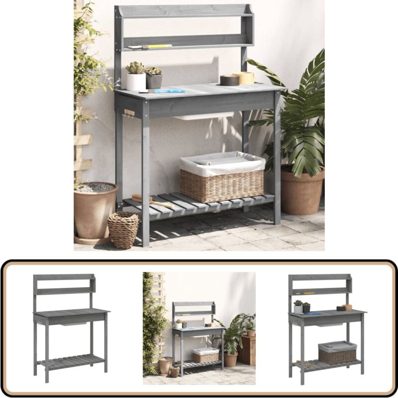 Vidaxl - Table de rempotage avec évier gris bois massif de de sapin - Table De Rempotage - Meuble De Jardin - Établi De Jardin - Support Plante