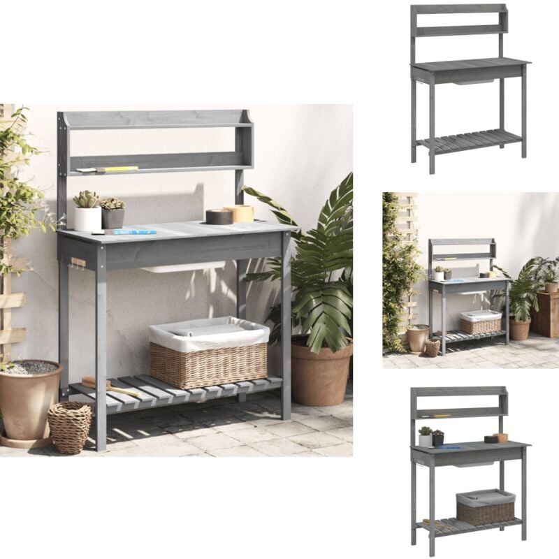 Vidaxl - Table de rempotage avec évier gris bois massif de de sapin - Table De Rempotage - Meuble De Jardin - Établi De Jardin - Support Plante
