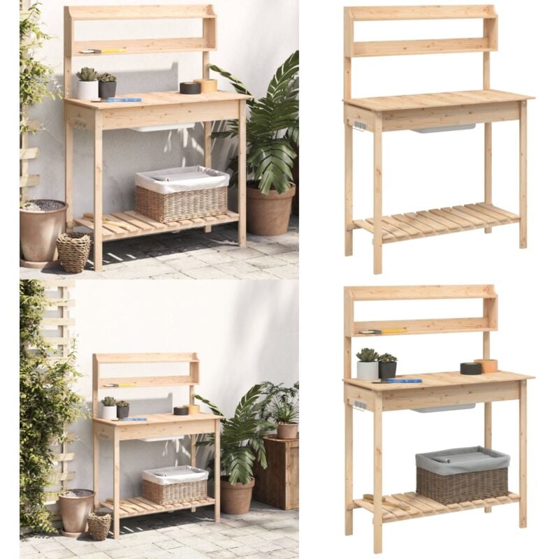 Vidaxl - Table de rempotage et évier 147,5x44x139,5 cm bois massif sapin - Table De Rempotage - Meuble De Jardin - Support Plante - Établi De Jardin