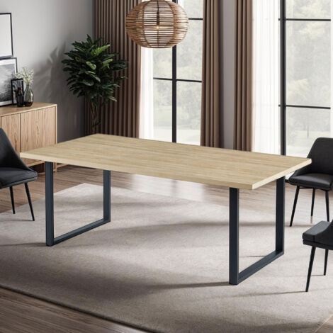 Table de repas 2,4 m finition naturel et pieds en métal noir - ALINA