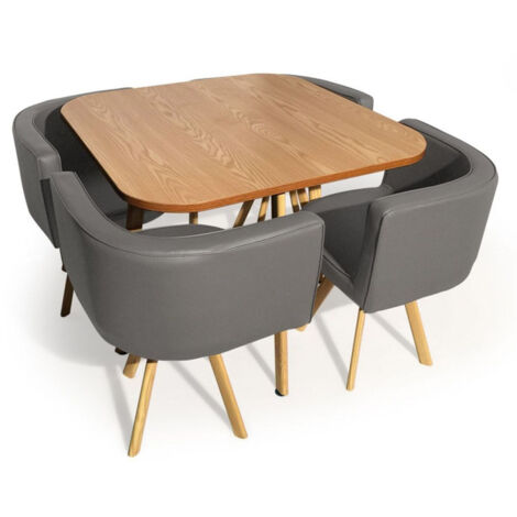 Table de Repas & 4 Chaises Design "Normi" 150cm Gris & Chêne