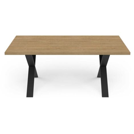 Table de repas 6-8 personnes couleur chêne / noir mat - Largeur 180 x Profondeur 90 x Hauteur 74,8 cm