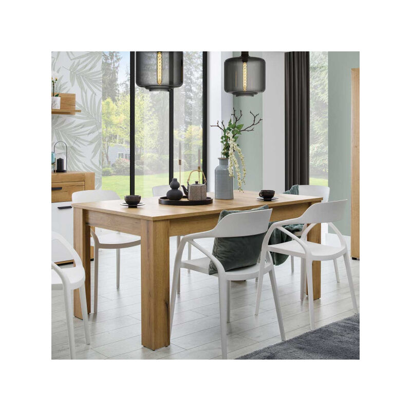 Table de repas à allonge Bois clair - aboki - l 160/200 x l 90 x h 76.5 cm