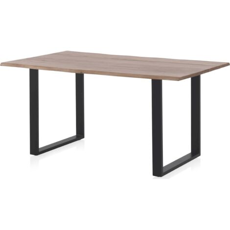 Table de repas acacia massif naturel pieds métal noir élégant - bois naturel acacia et noir mat