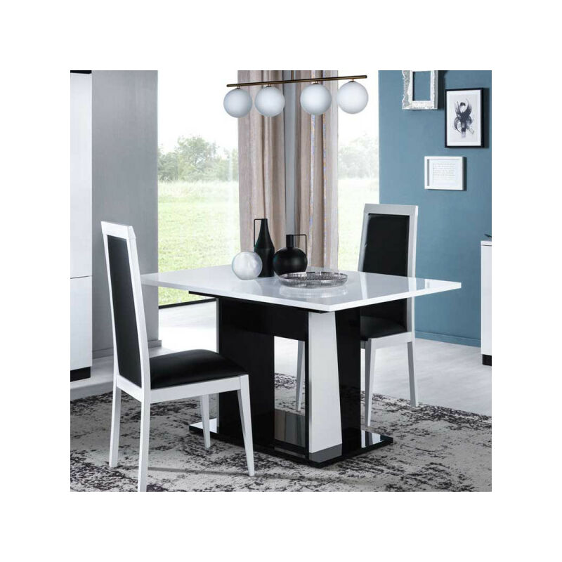 Table de repas à allonge Laque blanc et noir brillant - lasina - l 140/180 x l 90 x h 76 cm