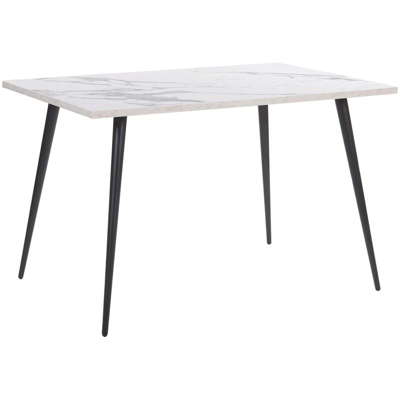 Beliani - Table de Salle à Manger 120 x 80 cm Plateau Effet Marbre Blanc et Pieds en Métal Noir pour Intérieur Contemporain ou Moderne