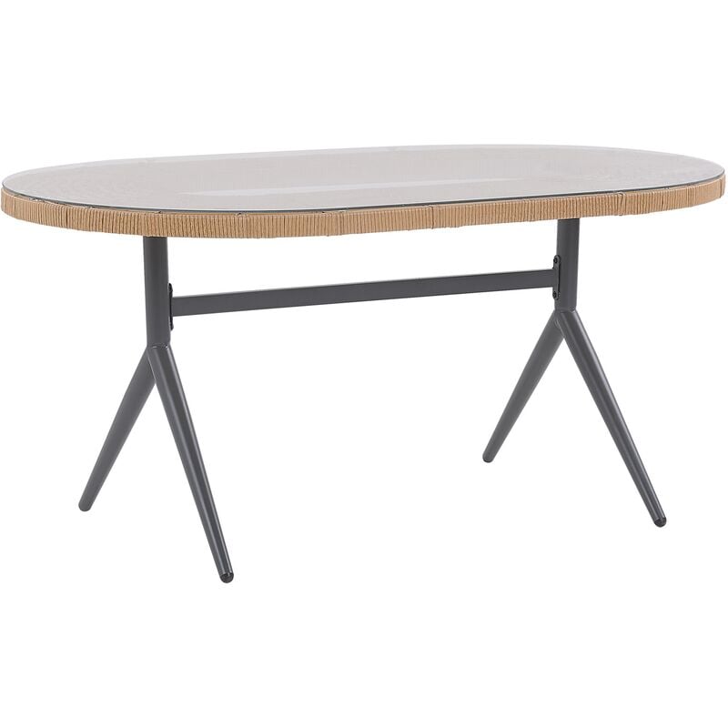 Table de Repas de Jardin Moderne en Rotin et Verre pour 6 Chic 160 x 94 cm Aliano - Noir
