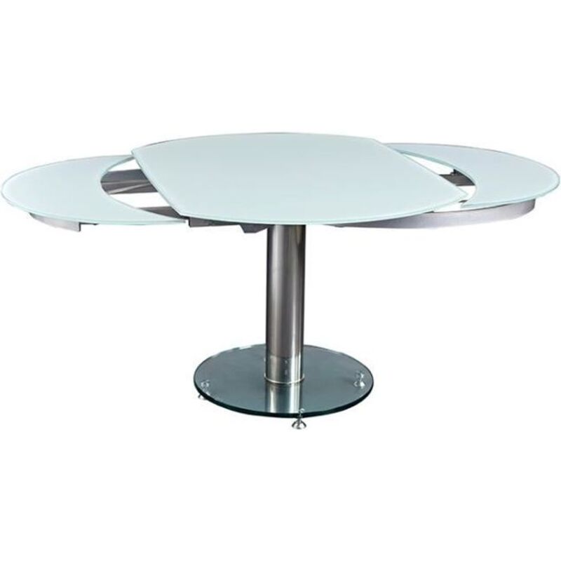 Table De Repas Benji Verre Blanc Avec Allonges Automatique