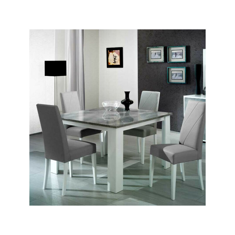 TMM - Table de repas carrée Laqué Blanc Brillant/Gris - avellino - l 120 x l 120 x h 75 cm