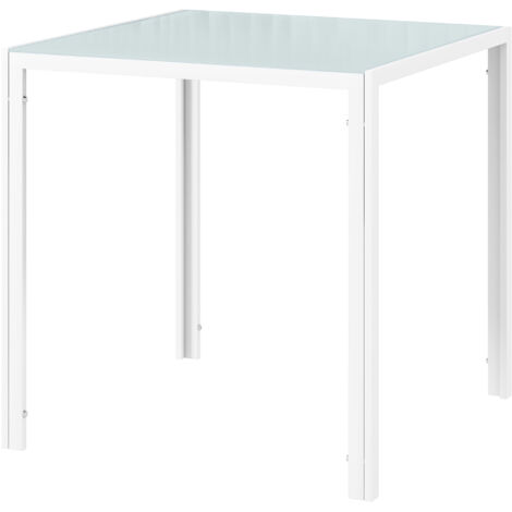 Table de repas carrée 4 personnes, plateau en verre trempé, pour cuisine et salle à manger, 75 x 75 x 75 cm, blanc
