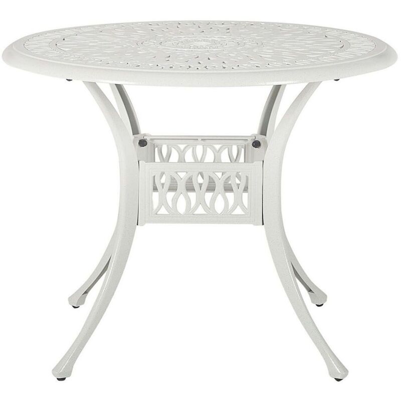 Table de Repas Jardin Ronde 90 cm en Aluminium Aspect Vieilli Blanc Ancona
