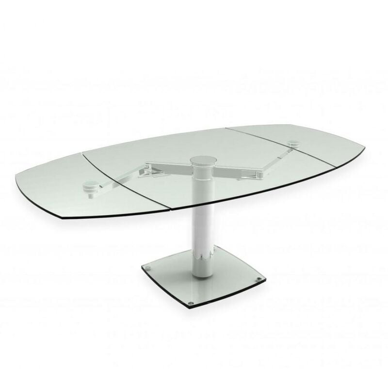 Table de repas extensible GROOVE plateau et allonge en verre trempé