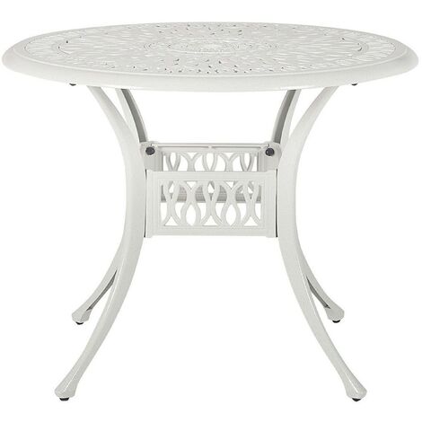 Table de Repas Jardin Ronde 90 cm en Aluminium Aspect Vieilli Blanc Ancona