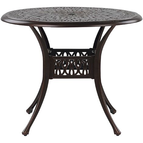 Table de Repas Jardin Ronde 90 cm en Aluminium Vieilli Marron Cuivre Ancona - Marron