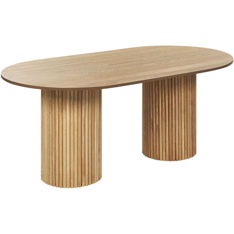 Table de Cuisine Rustique avec Plateau Ovale et Pieds en Bois d'Hévéa 180 x 100 cm Bois de Frêne Naturel Sheridan