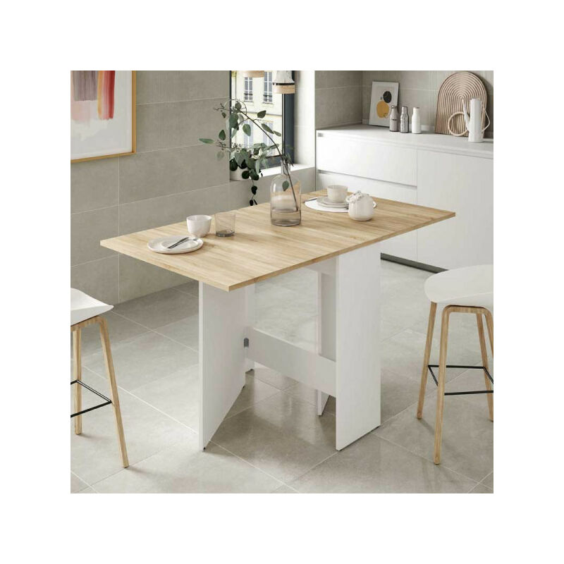 Table de repas pliante Blanc/Chêne clair - cartia - l 140 x l 77 x h 78 cm