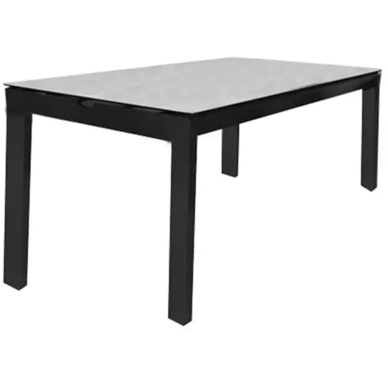 Table de jardin 200 cm en verre trempé béton et métal 1 tiroir - baxi