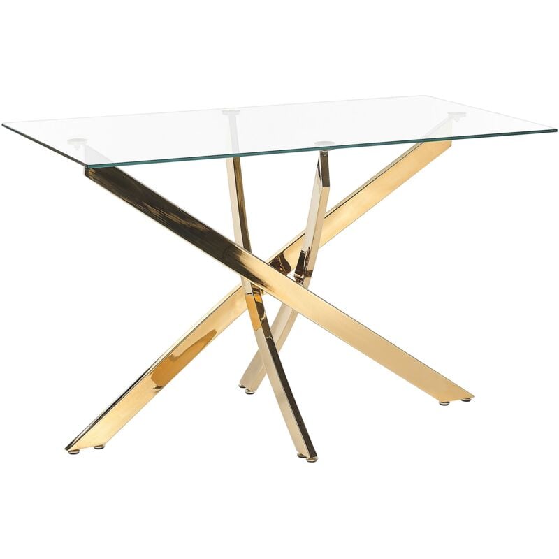 Beliani - Table de Repas Rectangulaire Verre Trempé et Pieds Dorés 120 x 70 cm Maramo