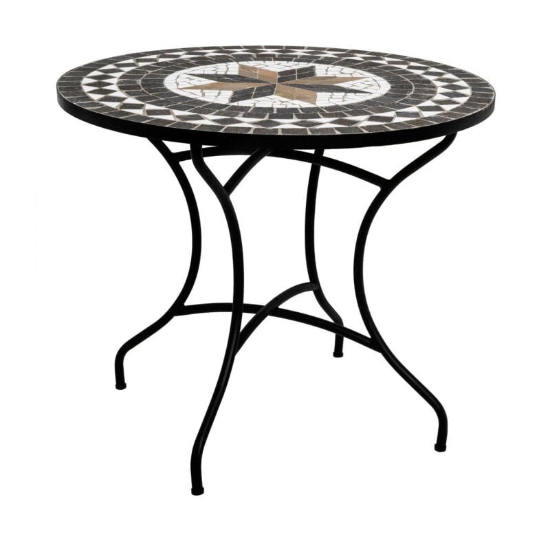 Atmosphera - Table de Repas Ronde Mosaïque 'Kipos' 90cm Noir