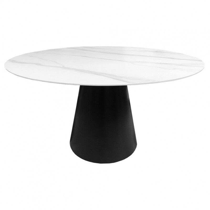 Table de repas ronde 135 cm plateau céramique blanc pied noir - ashe