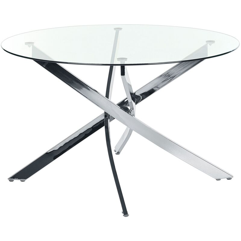 Beliani - Table de Repas Ronde Plateau en Verre Trempé et Pieds Argent 120 cm Maramo