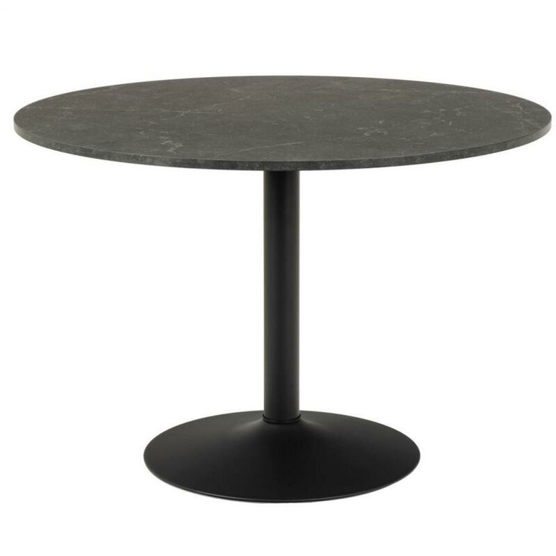 Table de repas tulipe ISA plateau en mélaminé marbre noir et piétement en acier noir mat 110 x 75 cm