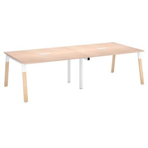 Table de réunion modulable avec extension L 280 x P 126 cm - Piétement métal et bois, plateau chêne clair - Arch - Maxiburo