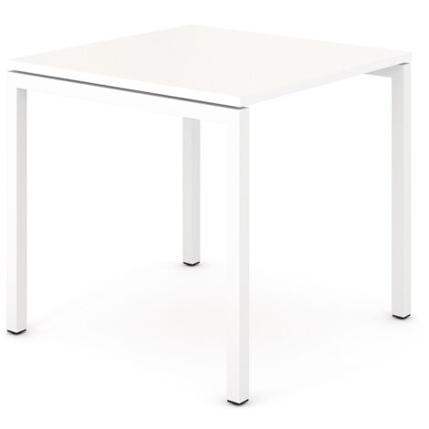 Table de réunion Net-U mélaminé, coloris chêne blanchi, pieds blancs, rectangulaire longueur 180 cm
