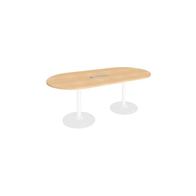 Sans Marque - Table de réunion ovale l 210 cm plateau hêtre piètement colonnes blanc Essens - Maxiburo