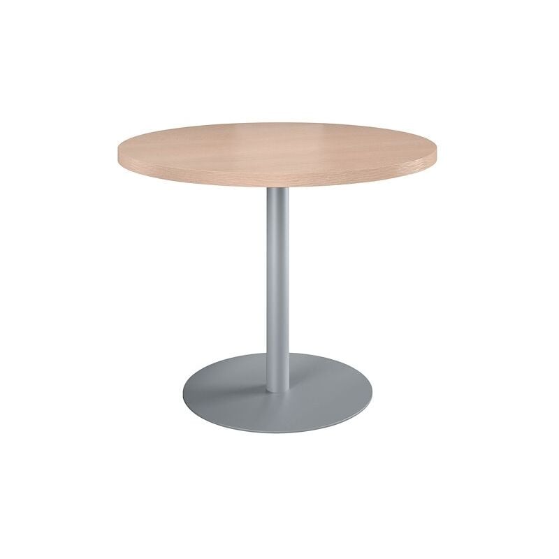 Sans Marque - Table de réunion ronde chêne clair ø 100 cm - piétement aluminium - Arch - Maxiburo - Aluminium
