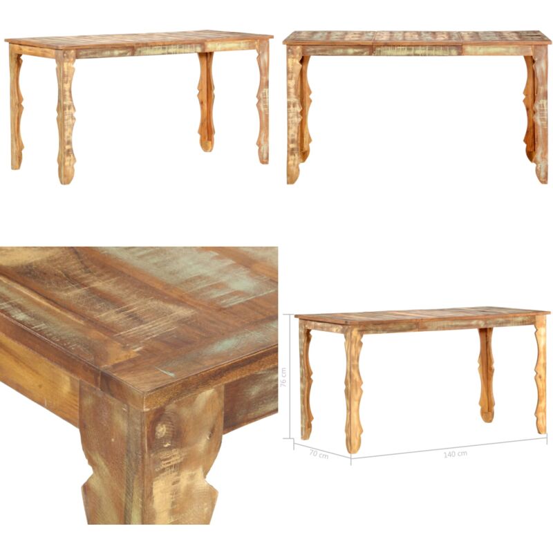Table de salle à manger 140x70x76cm Bois de récupération massif - Table à Manger - Table De Salle à Manger - Meuble Rustique - Mobilier Vintage