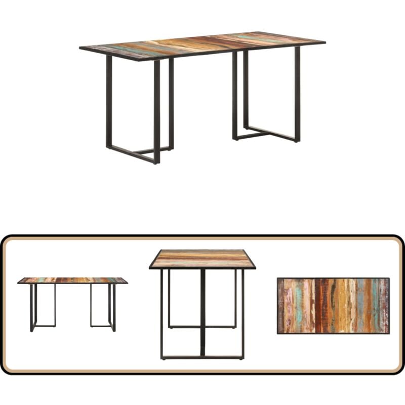 Table de salle à manger 160 cm Bois de récupération massif - Table à Manger - Table Industriel - Table Bois Recyclé - Meuble Vintage - Décoration