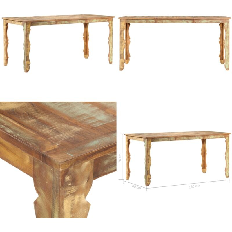 Table de salle à manger 160x80x76cm Bois de récupération massif - Table à Manger - Table Design - Table Rustique - Table En Bois Massif - Mobilier