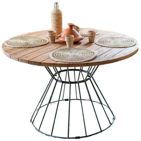 Table de salle à manger 4 à 6 places – Dimensions 79 x 120 cm – Métal et teck – Pour intérieur et extérieur – Style contemporain – Cezar