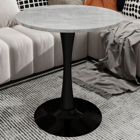 Table de salle à manger 70x70x72cm - avec plateau de table en marbre veiné gris clair