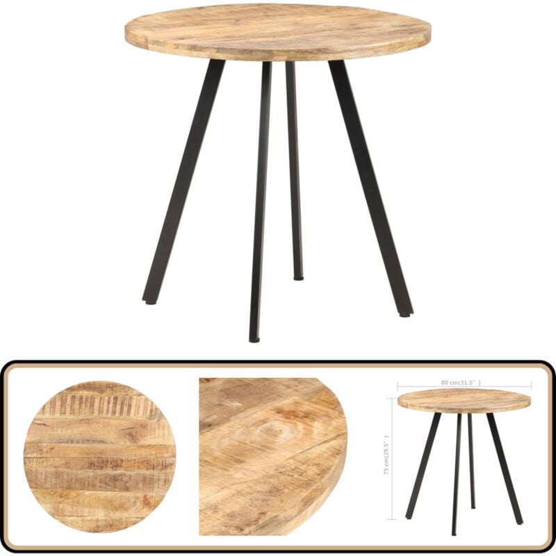 Vidaxl - Table de salle à manger 80 cm Bois de manguier brut - Table à Manger Industrielle - Table Basse Ronde - Table En Bois Massif - Table à
