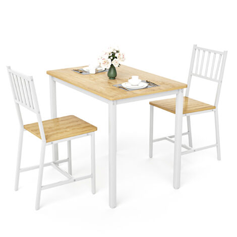Table de salle à manger avec 2 bancs, bar de cuisine avec chaises, table de petit-déjeuner industrielle pour cuisine, salon, salle de fête, couleur naturelle et blanc
