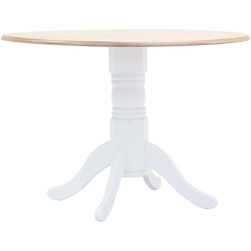 Vidaxl – Table de salle à manger 106 cm en bois d'hévéa massif – Surface polie et laquée – Couleur blanc et marron – Pour 4 personnes