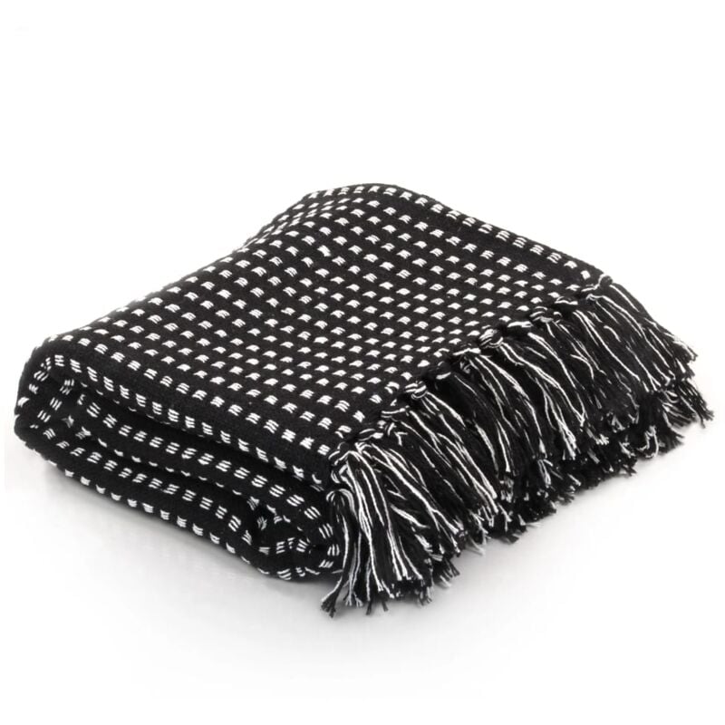 Couverture coton à carrés 220x250 cm Noir