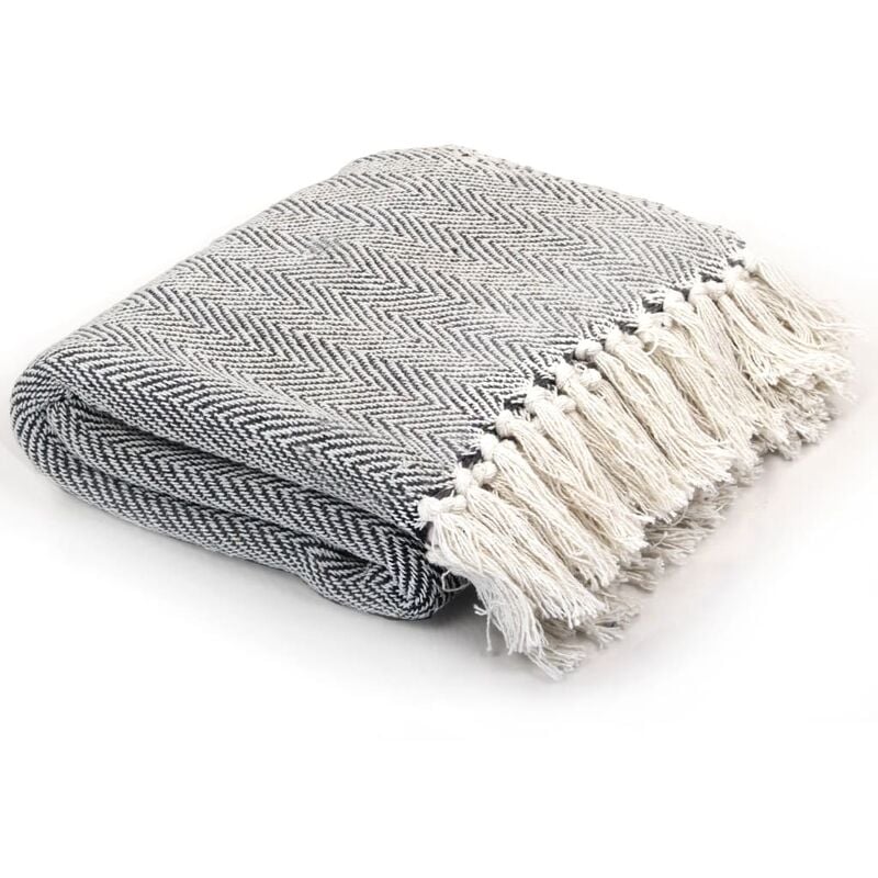 Couverture coton à chevrons 160x210 cm Bleu marine