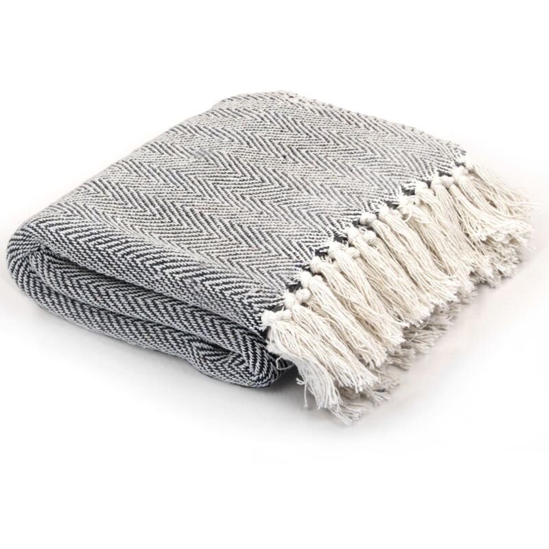 Vidaxl - Couverture coton à chevrons 220x250 cm Bleu marine